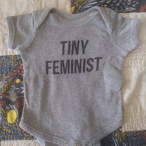 "Tiny Feminist" onesie, heather gray